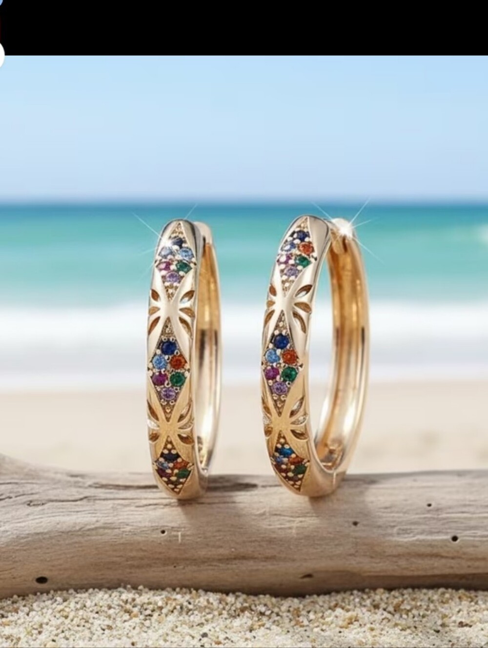 Elegant Hoop Earrings with Zirconia Glass Stone Inlay